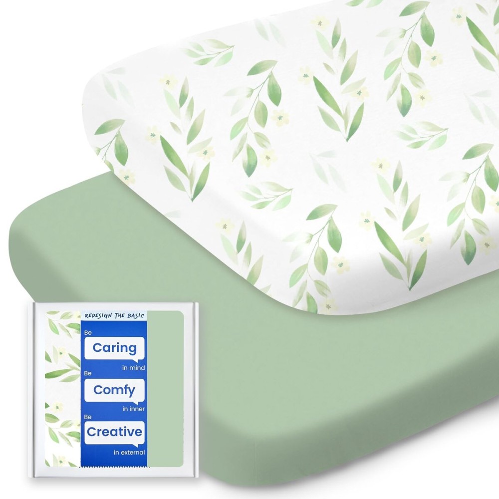 Bassinet Sheets for Baby Boy Girl, TotBasic Buttery Soft Universal Bassinet Fitted Sheet, Compatible with Halo, Mika Micky, Baby Delight, Dream On Me, Maxi COSI and More Bassinet Mattress(Greenleaf)