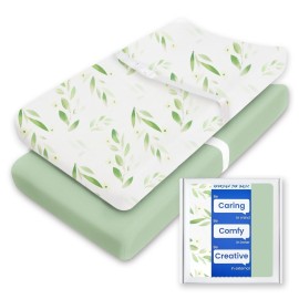Changing Pad Cover for Girls Boys, TotBasic Premium Soft Boho Changing Table Covers, Stretchy Jersey Changing Table Sheets - Fits All Standard Changing Tables - 2 Pack (Sage Green&Botanical Leaf)