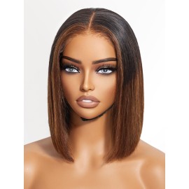 LUVME HAIR 10 Mix Brown Glueless Bob Wigs Human Hair Pre Plucked, 5x5 HD Lace Closure Wigs Human Hair 180 Density, Ready to Go Wig with Bleached Knots & Pre Cut Lace
