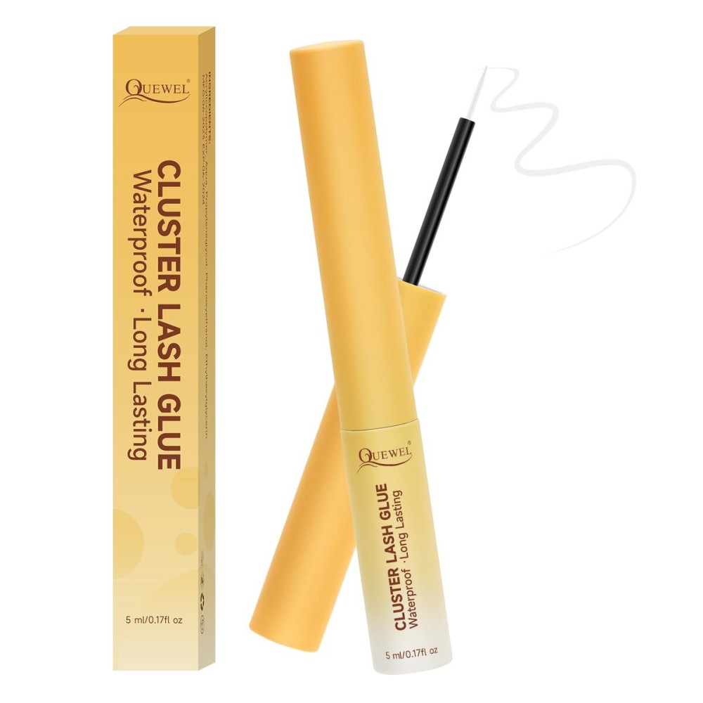 QUEWEL Lash Clusters Bond Eyelash Cluster Glue for DIY Lash Extensions, 5ML Cluster Lashes Glue Waterproof&Long Lasting, Super Strong Hold Eyelash Clusters Bond Suitable for All Day Wear (Clear)