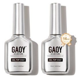 GAOY 2 Pcs 16ml No Wipe Gel Top Coat, Glassy Clear Gel Top Coat, High Gloss Finish for UV Light Cure Nail Polish