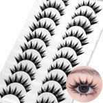 Manga Cosplay Lashes Manhua Anime Eyelashes Natural Look Thick Cat Eye Lashes Look Like Individual False Lashes Pack, 10 Pairs