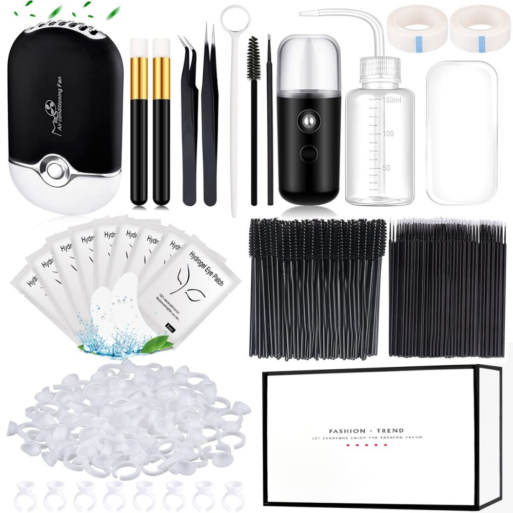QUKLOGEN Lash Extension Kit Eyelash Practice for Beginners Professional Set with Mannequin Head Removable Eyelids USB Fan Spraye Individual False Lash Eyelash Strips Shampoo Brush Supplies Storage box