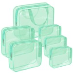 APREUTY Clear Makeup Bags, TSA Approved 6 Pcs Cosmetic Makeup Bags Set Clear PVC with Zipper Handle Portable Travel Luggage Pouch Airport Airline Vacation Organization (Mint Green)