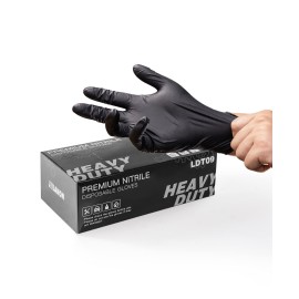 LANON 6-mil Black Nitrile Disposable Gloves, Food-Safe, Powder-Free, Heavy-Duty, Textured Fingertips, Latex-Free, XL