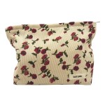 GUTGNK Corduroy Ladies Cosmetic Bag, Large Capacity Canvas Cosmetic Bag Travel Toiletry Bag Accessories Organizer, White Rose