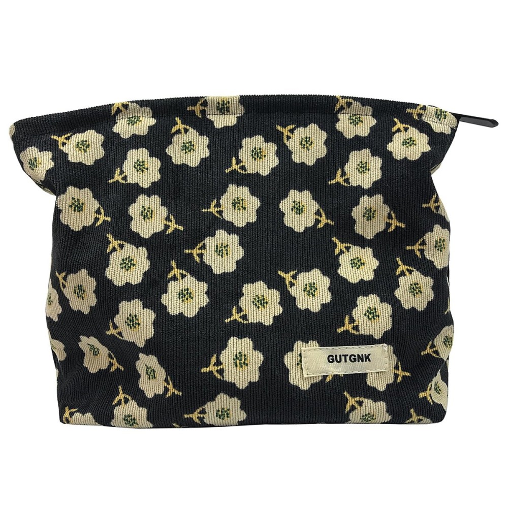 GUTGNK Corduroy Ladies Cosmetic Bag, Large Capacity Canvas Cosmetic Bag Travel Toiletry Bag Accessories Organizer, Black Plum