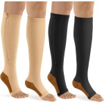 bropite Zipper Compression Socks Women & Men - 2Pairs Calf Knee High 15-20mmHg Open Toe Compression Stocking suit for Walking