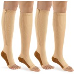 bropite Zipper Compression Socks Women & Men - 2Pairs Calf Knee High 15-20mmHg Open Toe Compression Stocking suit for Walking