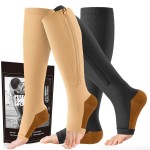 cerpite Zipper Compression Socks - 2 Pairs Open Toe Compression Stockings for Men Women 15-20mmHg,Suit for Running, Sport