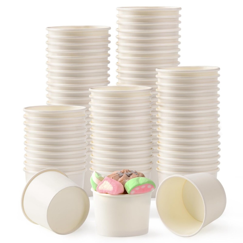 Belinlen 200 Count 4 oz Paper Ice Cream Cups Frozen Yogurt Cup Dessert Bowls Frozen Dessert Supplies(White)