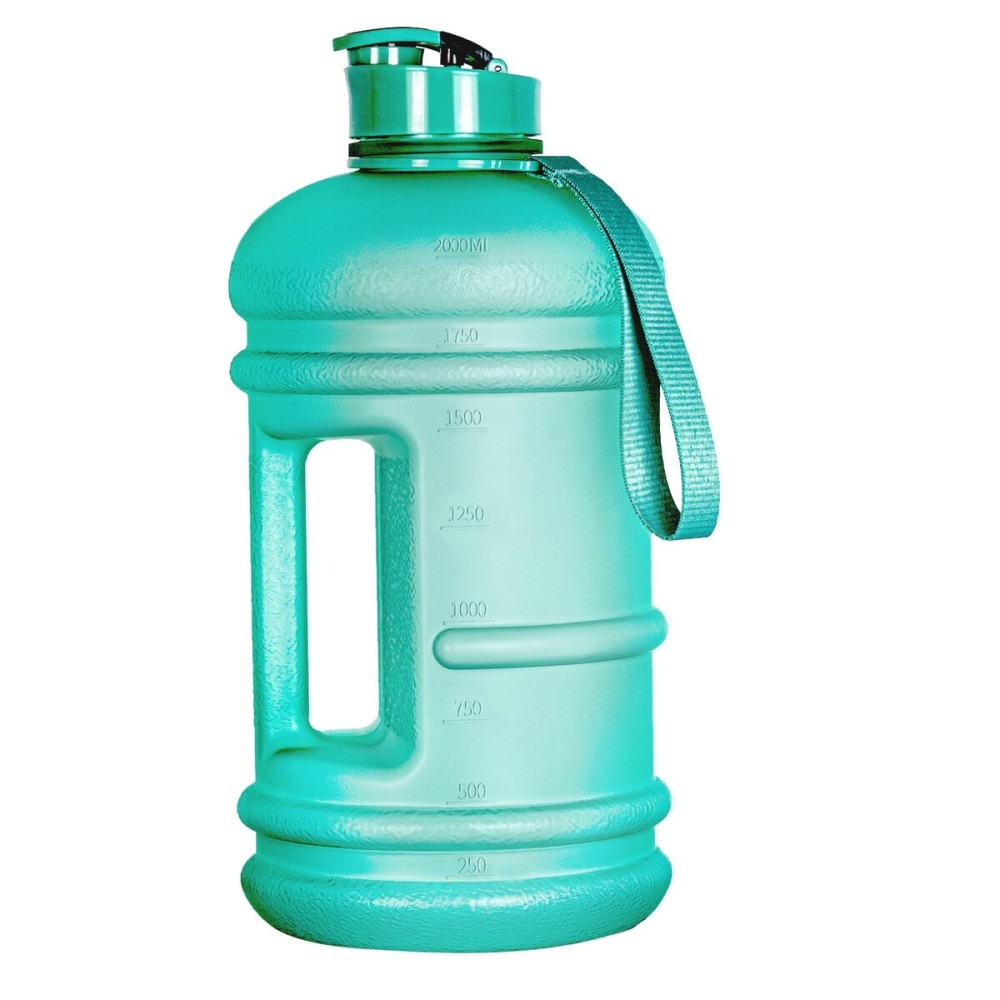 TOOFEEL 2 Liter Water Bottles - Half Gallon Water Bottle BPA Free - Ideal for Gym, Large Water Bottle with Measurements Marked - 74oz Clear Matte Green Bottle