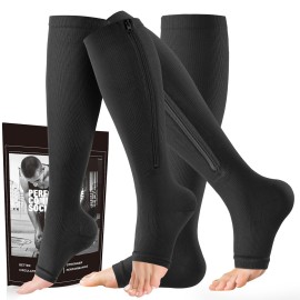 cerpite Zipper Compression Socks - 2 Pairs Open Toe Compression Stockings for Men Women 15-20mmHg,Suit for Running, Sport