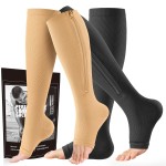 cerpite Zipper Compression Socks - 2 Pairs Open Toe Compression Stockings for Men Women 15-20mmHg,Suit for Running, Sport