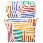 SOIDRAM 2 Pieces Stripes Makeup Bag Large Corduroy Cosmetic Bag Capacity Canvas Mix Travel Toiletry Bag Organizer Cute Makeup Brushes Aesthetic Accessories Storage Bag for Women, Stripes Mix Colorful