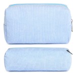 SOIDRAM Corduroy Cosmetic Bag - Cute Blue Makeup Pouch, Large Capacity, Travel Toiletry Bag Organizer with 1Pcs Makeup Brushes Storage
