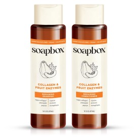 Soapbox Collagen Shampoo & Conditioner, For Dry, Fine or Thin Hair, Strengthening with Collagen & Peptides for Fuller Looking Hair, 16oz Each (Pack of 2)