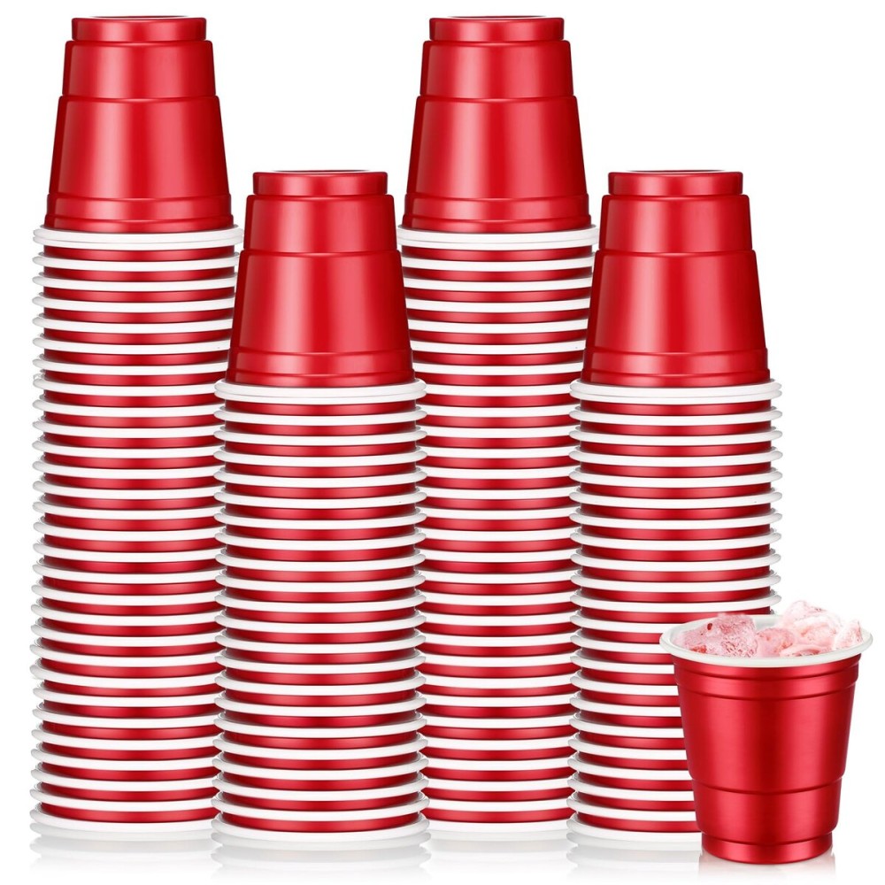 Roshtia 100 Pack 2 oz Christmas Plastic Shot Cups, Mini Disposable Shot Glasses 2 oz Party Cups for Wedding Christmas Winter Party, Beer Taste Serving, Snacks(Red)
