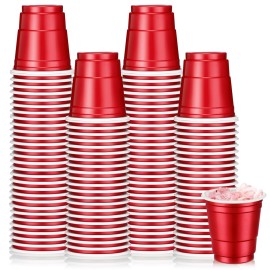 Roshtia 100 Pack 2 oz Christmas Plastic Shot Cups, Mini Disposable Shot Glasses 2 oz Party Cups for Wedding Christmas Winter Party, Beer Taste Serving, Snacks(Red)