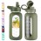 CIVAGO 32 oz Glass Water Bottle with Straw and Handle, Large Sports Motivational Water Bottle Flask with Time Marker, Leakproof Water Jug Canteen with Silicone Sleeve for Gym,Army Green