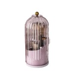GAXmi Makeup Brush Holder with Lid Cosmetic Tools Organizer 360 Rotating Waterproof Dustproof Beauty Brushes Storage for Vanity, Pink-Purple