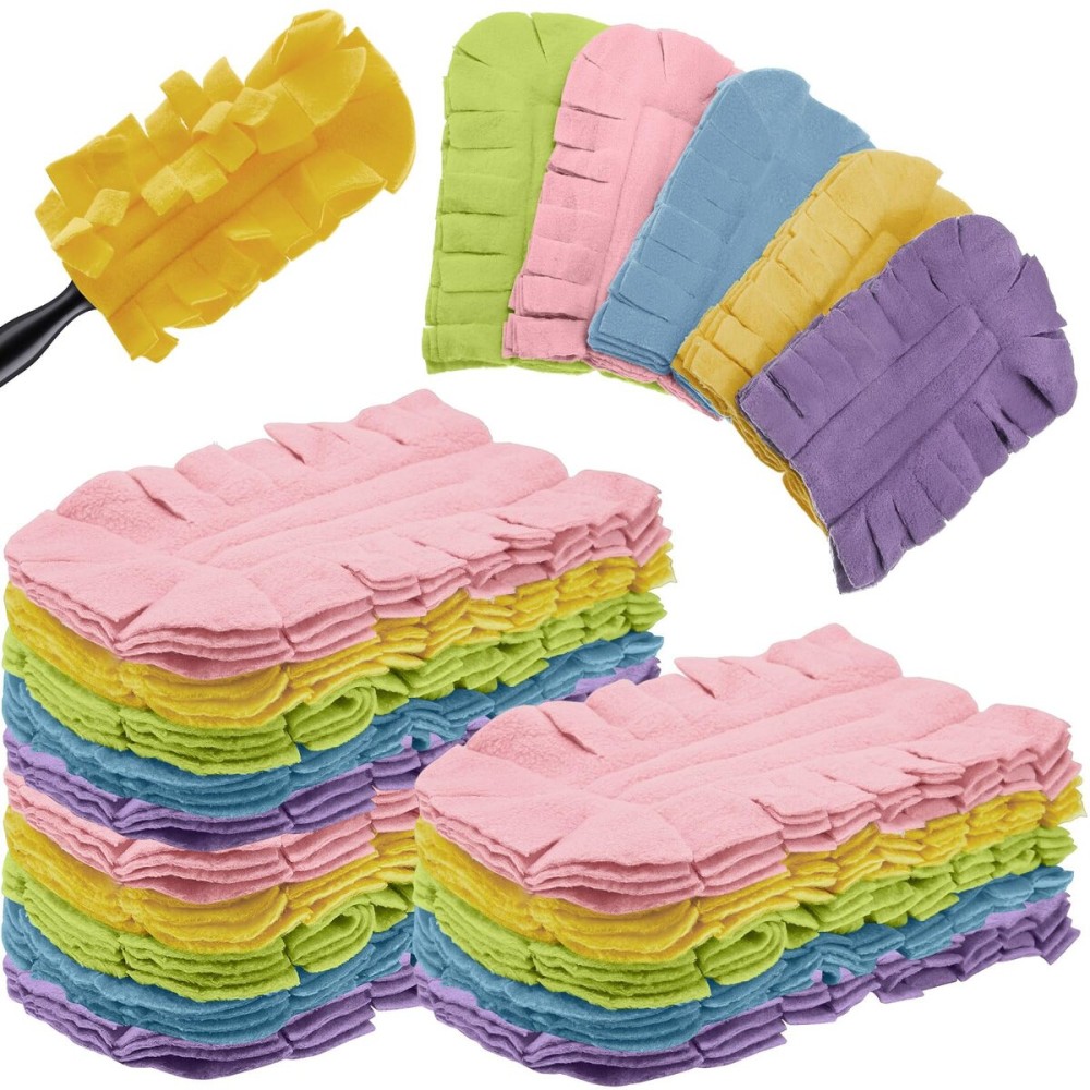 Zubebe 20 Pcs Duster Refill Reusable Fleece Duster Refills Feather Flat Dusters Multi Surface Washable Cleaning Pads Tools for Home, Blinds, Car, Pet, Furniture, Fans (Rainbow Colors)
