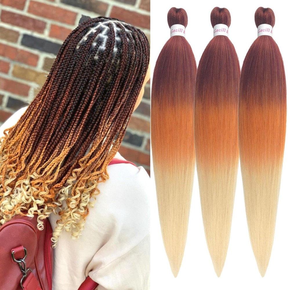 Ombre Braiding Hair Pre stretched Blonde Ginger Orange Prestretched Hypoallergenic Braiding Hair Extensions Non Toxic Ez Braid