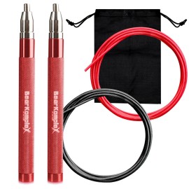 Bear KompleX - Speed Jump Rope - Adjustable Cross Training Boxing Fitness, Tangle-Free Skipping Rope Steel Cable 360 Swivel Bearings, Lightweight Aluminum Handles - Professional Size, Red Color