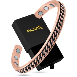 MagnetRX Copper Magnetic Bracelets - Effective Pure Copper Bracelet for Men and Women - Copper Cuff Adjustable Magnetic Bracelet Bangles (Curb Chain Inlay)