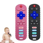 SOLIFEGOBLE 2 Pack Toy Remote for Baby,Silicone Remote Teether for Babies,Baby TV Remote Toys,Infant Chew Toys for Babies Chew Toys (Black + Pink)