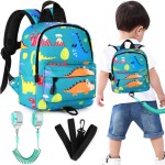 Accmor Toddler Backpack Leash with Anti Lost Wrist Link, Cute Mini Child Walking Harnesses Keep Kids Close Back Pack Rope Tether Rein for Baby Boys (Turquoise/Dino)