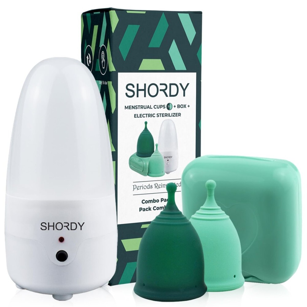 SHORDY Menstrual Cup and Steamer Sterilizer for Beginners Kit Set of 2 Period Cups (Small & Large) Electric Steam Sterilizer Cleaner for Easy Wash Heavy Flow Tampons Pads & Disc Alternative for Women