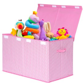 Mayniu Extra Large Toy Box Chest with Dividers, 120L Sturdy Toy Storage Organizer Bin Boxes Basket for Kids, Boys, Girls, Living Room, Nursery, Bedroom, Playroom (26x17 x17, Pink)