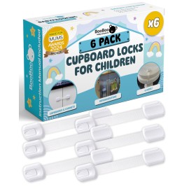 Booboo (6 Pack) Premium Child Safety Cupboard Door Strap Locks | Baby Proof Your Cabinets with No Trapped Fingers | Extra Easy Installation, No Tools Needed