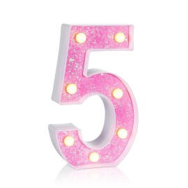 Foaky Pink Light up LettersPink Party Decorations,Girls Room Decor,Glitter Marquee Numbers,Alphabet Letter Sign for Night Light Birthday Party Girls Gifts, Home Bar Decoration (5)