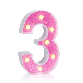 Foaky Pink Light up LettersPink Party Decorations,Girls Room Decor,Glitter Marquee Numbers,Alphabet Letter Sign for Night Light Birthday Party Girls Gifts, Home Bar Decoration (3)