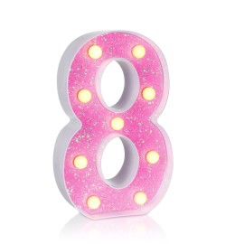 Foaky Pink Light up LettersPink Party Decorations,Girls Room Decor,Glitter Marquee Numbers,Alphabet Letter Sign for Night Light Birthday Party Girls Gifts, Home Bar Decoration (8)