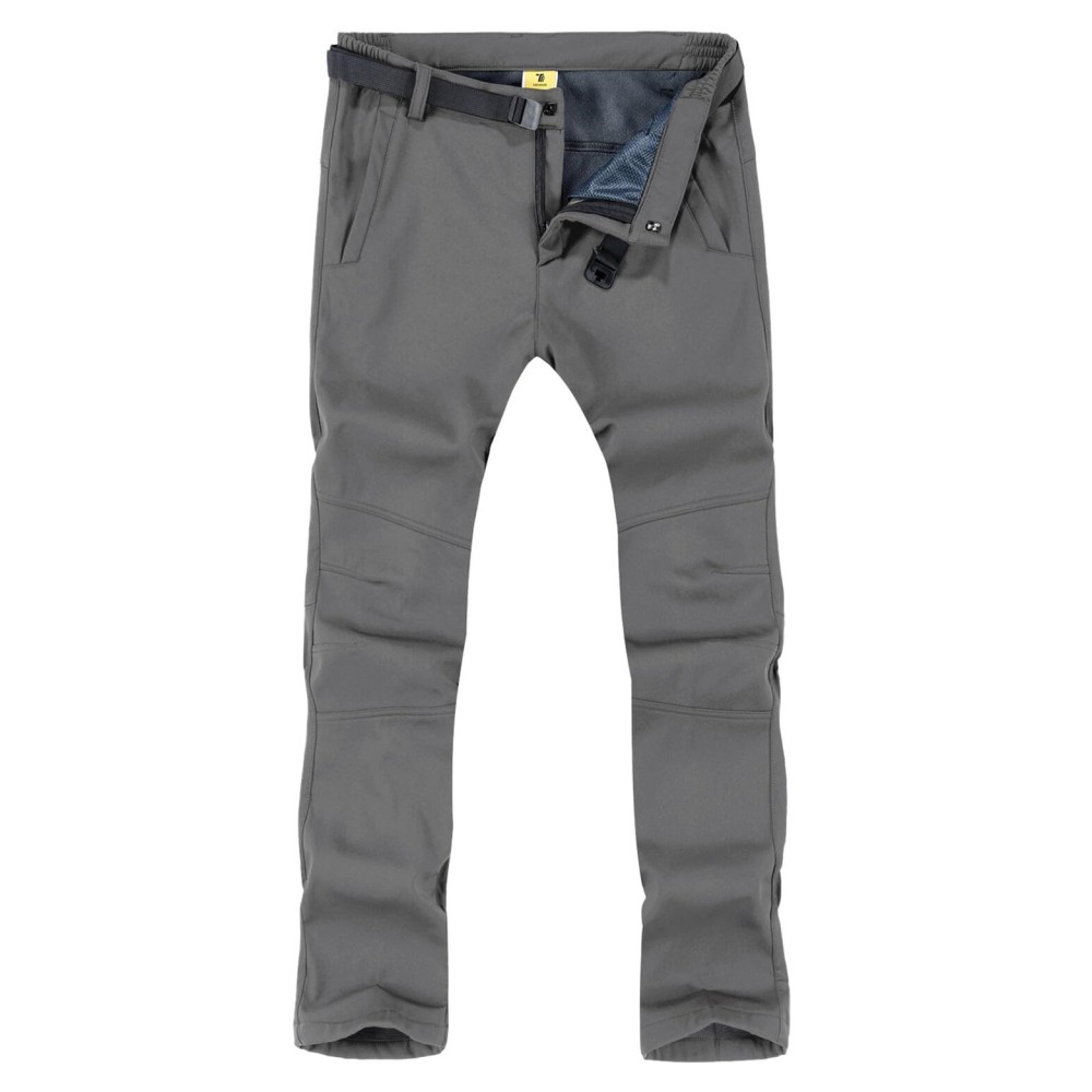 TBMPOY Men\'s Snow Ski Hiking Pants Waterproof Winter Fleece Lined Pants Camping Skiing Ice Fishing Pants with Belt 01 Thick Steel Grey M