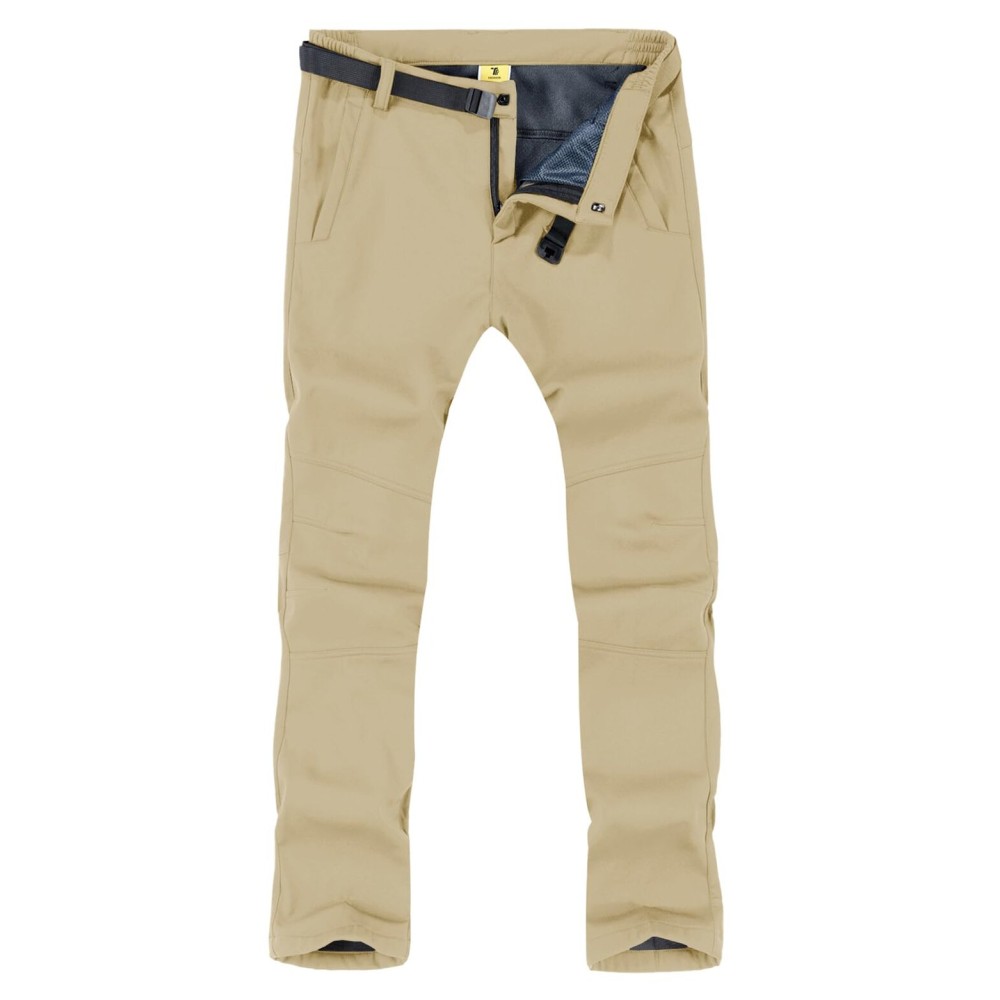 TBMPOY Men\'s Snow Ski Hiking Pants Waterproof Winter Fleece Lined Pants Camping Skiing Ice Fishing Pants with Belt 01 Thick Light Khaki XL