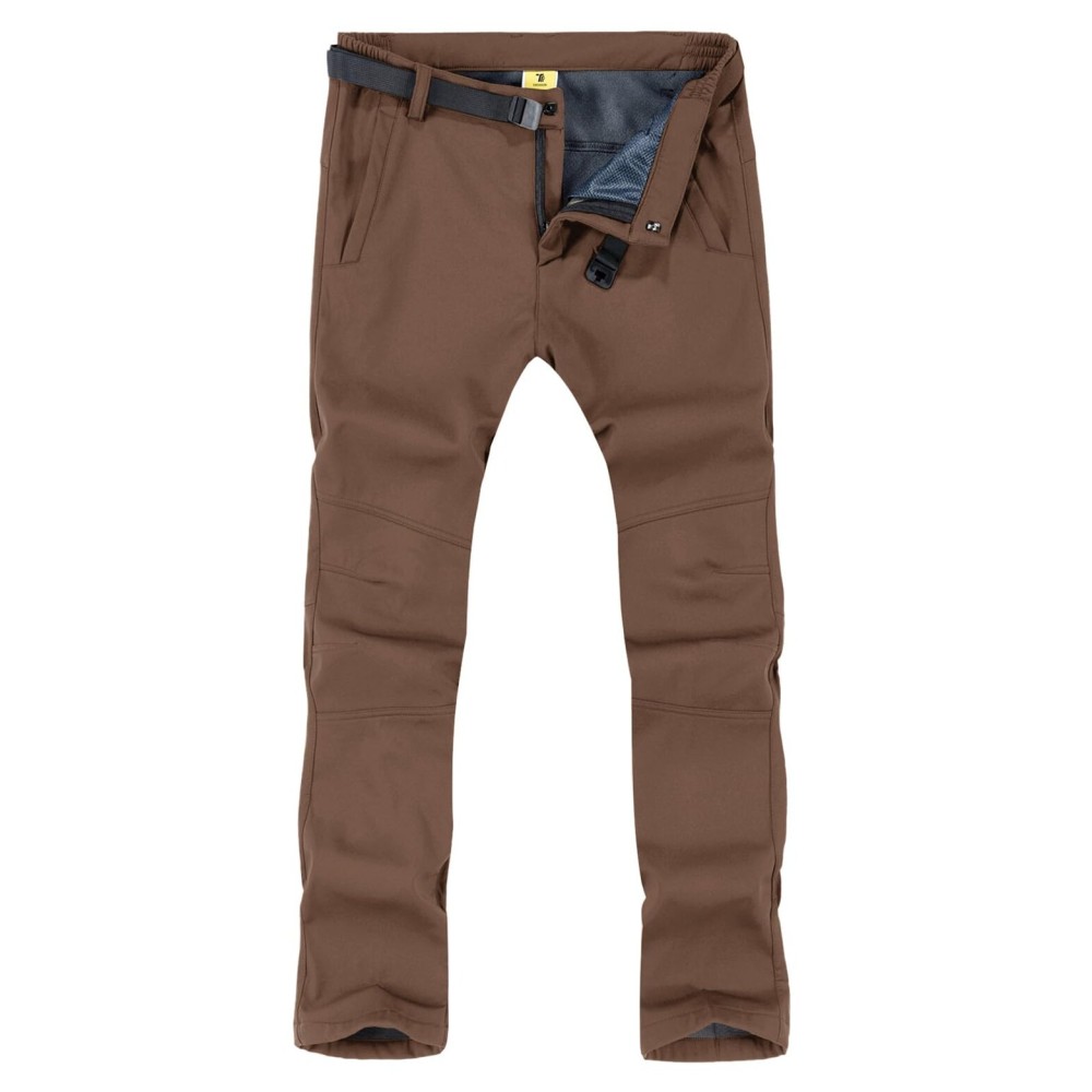 TBMPOY Men\'s Snow Ski Hiking Pants Waterproof Winter Fleece Lined Pants Camping Skiing Ice Fishing Pants with Belt 01 Thick Brown XL