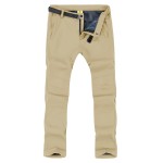 TBMPOY Men\'s Snow Ski Hiking Pants Waterproof Winter Fleece Lined Pants Camping Skiing Ice Fishing Pants with Belt 01 Thick Light Khaki L