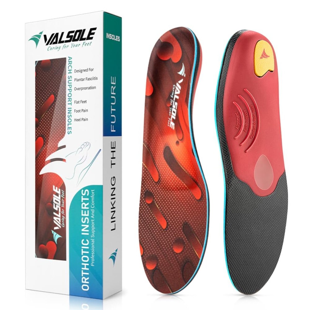 VALSOLE Heavy Duty Support Pain Relief Orthotics - 220+ lbs Plantar Fasciitis High Arch Support Insoles for Men Women,Flat Feet Orthotic Insert,Work Boot Shoe Insole,Absorb Shock with Every Step(Red)