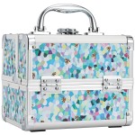 FRENESSA Makeup Case Train Case Portable Kids Makeup Box with Mirror Lock Box Travel Cosmetic Train Cases Hard Makeup Organizer for Girls Nail Craft Storage Vanity Mosaic Puzzle