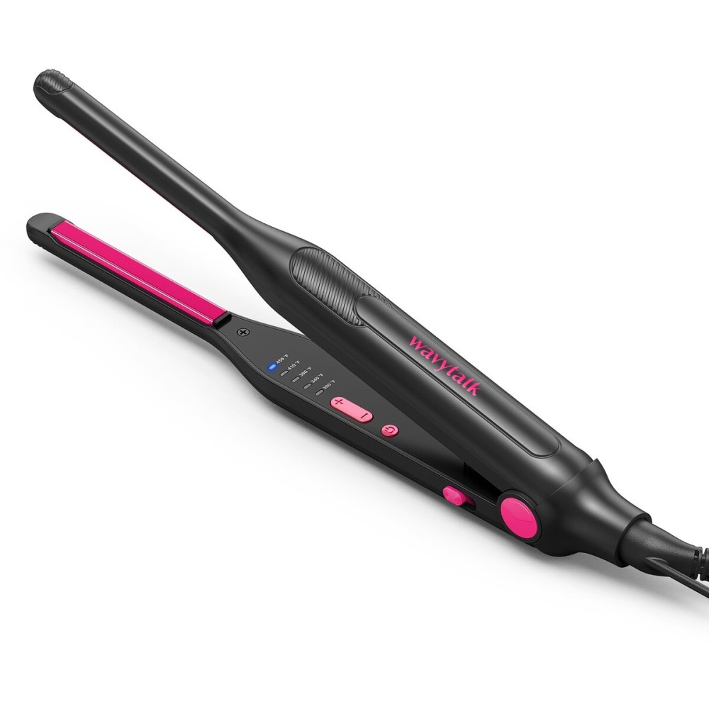 Wavytalk Small Flat Iron for Short Hair/Pixie Cut/Bangs/Edges, 3/10 Pencil Flat Iron, Mini Hair Straightener with Anti-Pinch Design, Dual Voltage, Hot Pink