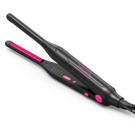 Wavytalk Small Flat Iron for Short Hair/Pixie Cut/Bangs/Edges, 3/10 Pencil Flat Iron, Mini Hair Straightener with Anti-Pinch Design, Dual Voltage, Hot Pink