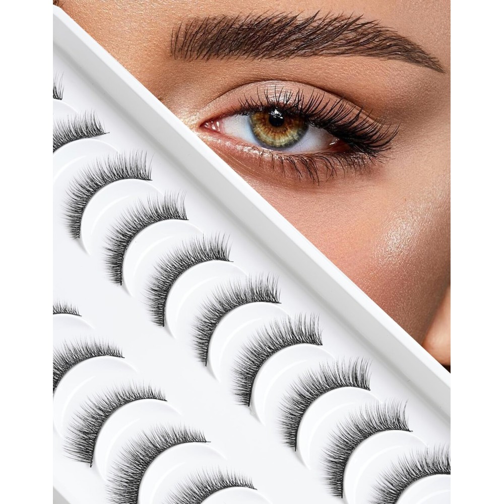 Natural Lashes Short Lashes Natural Eyelashes Natural Look False Eyelashes Wispy Lashes for Samll Eyes Fake Eyelashes 10 Pairs 10mm Bluebell