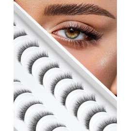 Natural Lashes Short Lashes Natural Eyelashes Natural Look False Eyelashes Wispy Lashes for Samll Eyes Fake Eyelashes 10 Pairs 10mm Bluebell