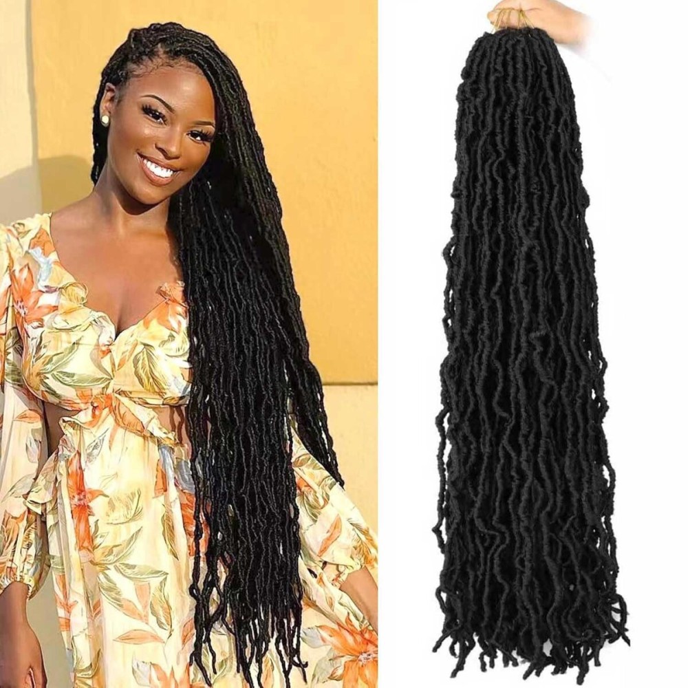 7 Packs 30 Inch Faux Locs Crochet Hair for Black Women Soft Locs Crochet Hair for Butterfly Locs Curly Wavy Goddess Locs Crochet Loc Hair (30 inch(pack of 7), 1B)
