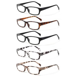 Kerecsen Reading Glasses 5 Pairs Fashion Ladies Readers Spring Hinge with Pattern Print Eyeglasses for Women (Mix Color -4, 2.00)