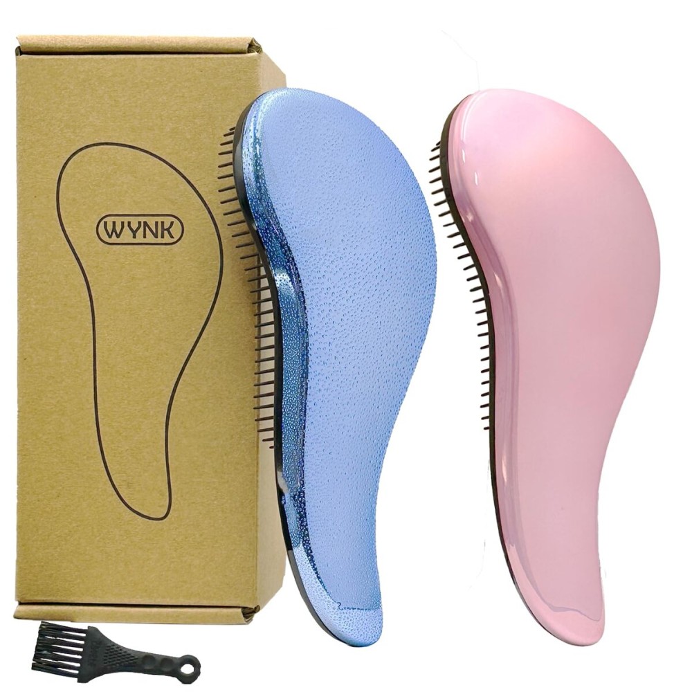 WYNK Hair Brush Detangler for Adults & KidsDetangling Comb Hair Styling Tools & Appliances for Natural/Wavy/Curly/Coily/Wet/Dry/Oil/Thick/Straight/Long Hair (2 Pack Dark Green&Violet)